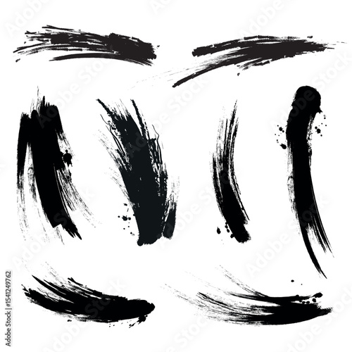 Black mascara brush trace strokes set on white