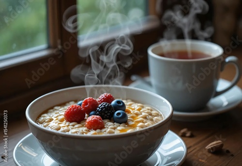 Macro Shot of Delicious Breakfast Food with Steam