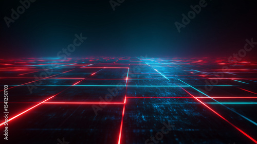 Abstract futuristic with glowing neon light and grid line pattern background. Technology style or geometric backdrops. 3D rendering. 