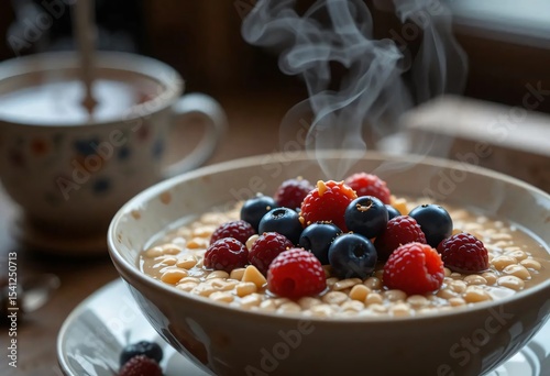 Macro Shot of Delicious Breakfast Food with Steam