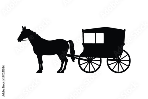 A black silhouette vector art of a horse-drawn carriage.eps
