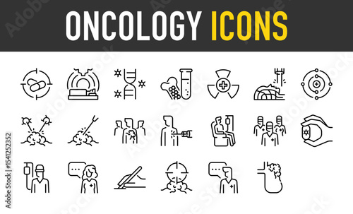 Set of Oncology vector icons. such as Medicine, Treatment, Molecule, Medical, Technology, Cancer, Brachytherapy, Organ illustration.	
