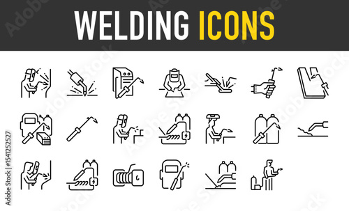 Set of Welding icons. such as Arc, Repair, Electric Rod Stick Welder, Tool, Machine, Technique, Industry, Working illustration.	

