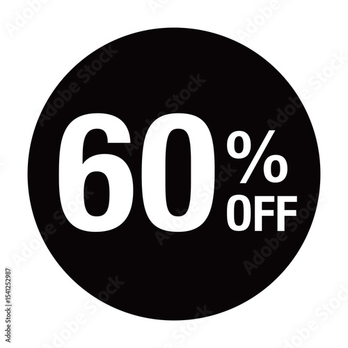”60％OFF ”の文字入り 円形のベクターイラスト　モノクロ　白文字　背景透過　
