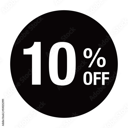 ”10％OFF ”の文字入り 円形のベクターイラスト　モノクロ　白文字　背景透過　
