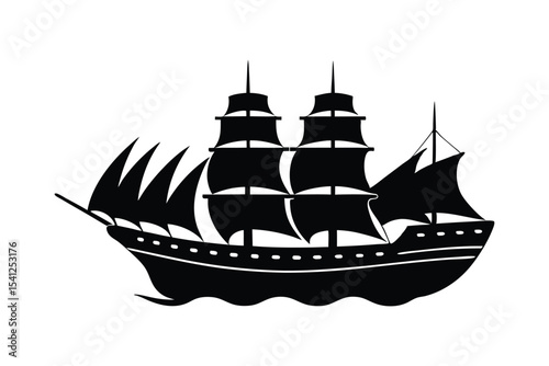 A black silhouette vector art of a ship at sea.eps