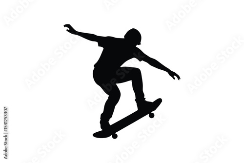 A black silhouette vector art of a skateboard trick.eps