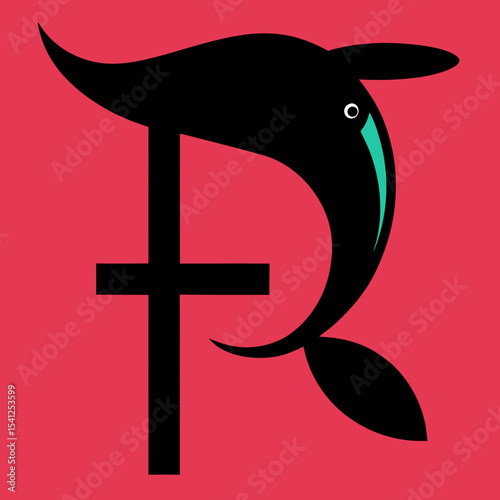 Abstract dolphin design with cross symbol
