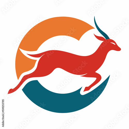 Abstract red antelope logo design in a circle