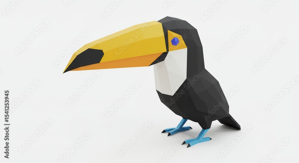 Naklejka premium Low Poly Toucan Bird: 3D Model Render