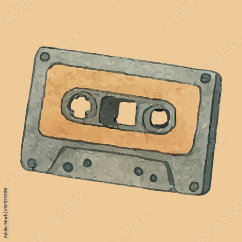 A nostalgic cassette player with a sleek design and warm tones, capturing 70s and 80s audio heritage