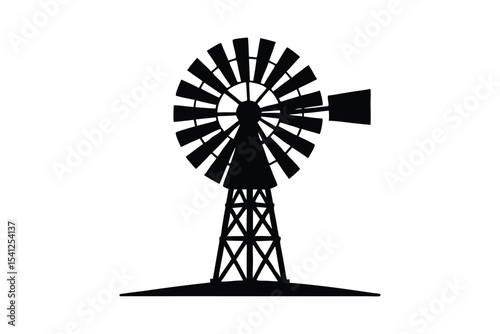 A black silhouette vector art of a windmill.eps