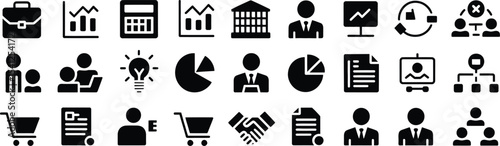 Business and Management Icons Set in Black Silhouettes for Professional and Corporate Design 