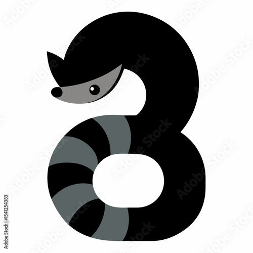 Adorable raccoon shaped number three illustration
