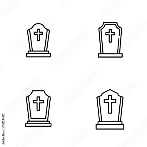 tomb black vector outline icons set 