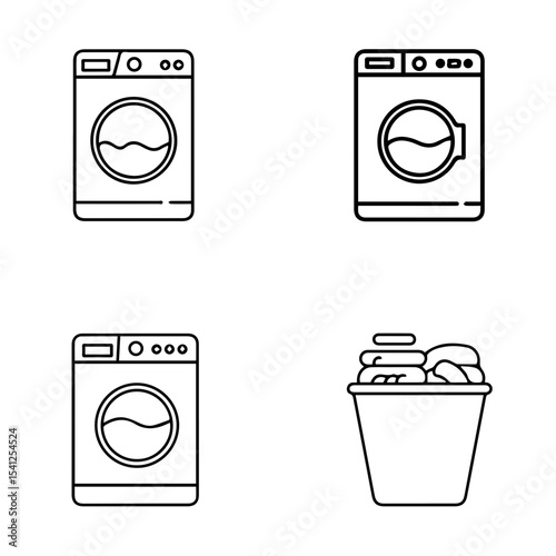 Laundry black vector outline icons set 