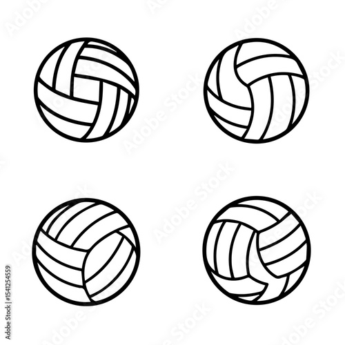 volley ball black vector outline icons set 