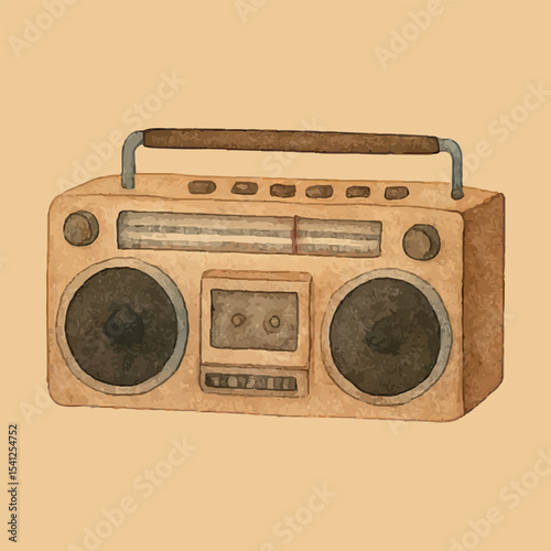 A bold vintage boombox with dual tape decks and radio, embodying 80s street music culture and retro flair