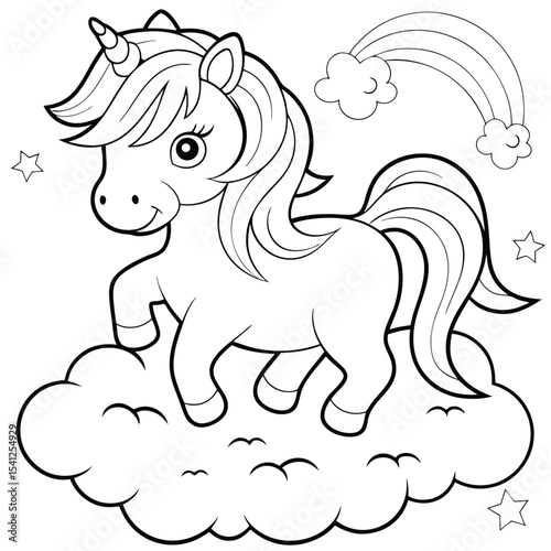 Dynamic cartoon horse vector illustration of a galloping wild mustang stallion with a flowing black mane and tail