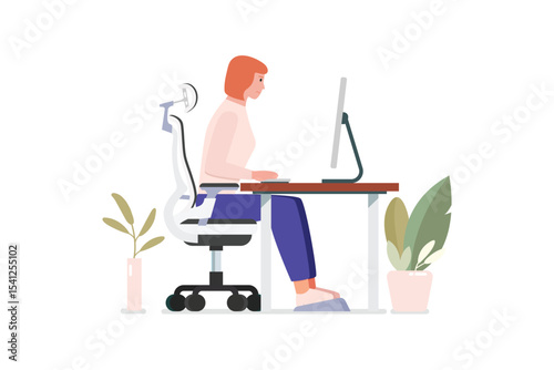 Incorrect posture for sitting at computer desk