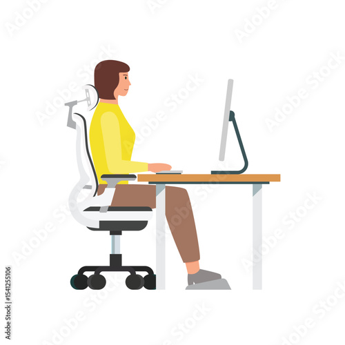Woman sitting at desk and working with a computer