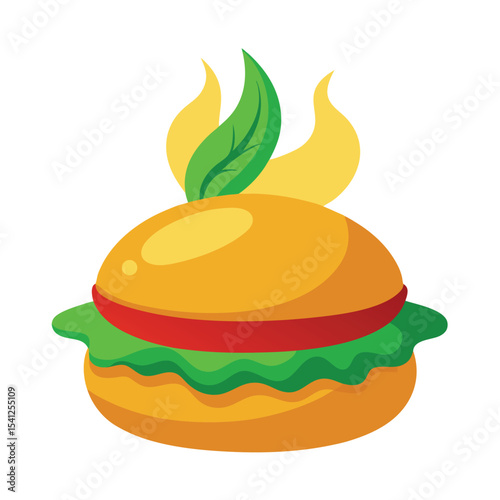 Vibrant Animated Hamburger Featuring Fresh Lettuce, Tomato, and Sesame Seeds on a Toasted Bun.eps
