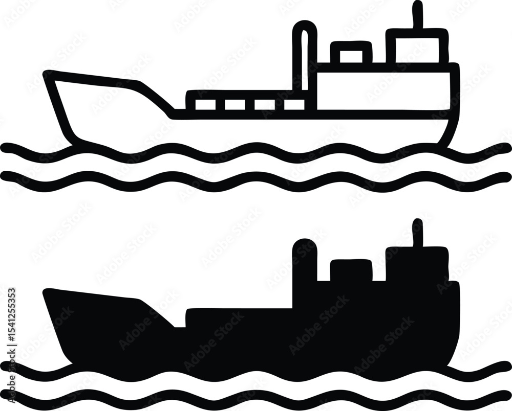 Obraz premium Minimalist LPG Cargo Ship Icon – Line Art Vector Front View Illustration
