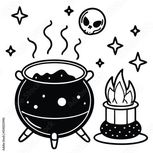 Golden cooking pot set vector illustration, perfect for a magical food adventure or a lucky St Patrick's Day feast