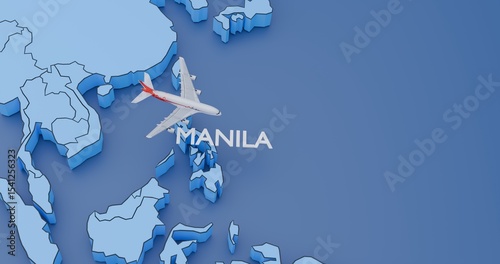 Philippines, Manila, abstract illustration of a map with an airplane, concept of air travel
