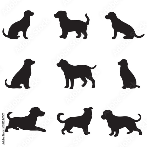 Dog silhouettes. Dog breed black silhouette logo set  vector illustration element. 

