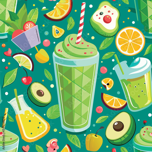 Colorful smoothie pattern with fresh fruits.