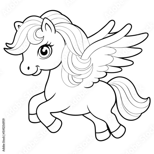Cartoon horse illustration: cute pony symbol, beautiful running wild stallion, or majestic unicorn design