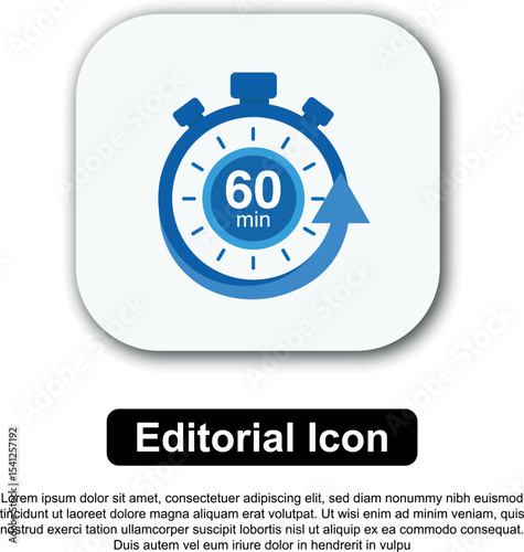 Illustration Vector Icon Stopwatch Time Blue. Stopwatch shows intervals ranging from 0 to 60 minutes