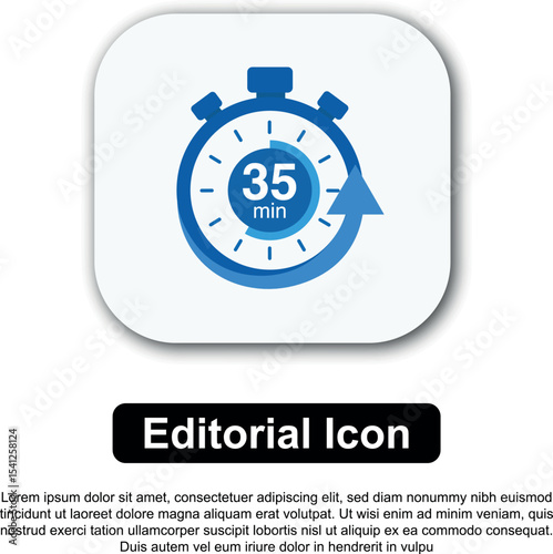 Illustration Vector Icon Stopwatch Time Blue. Stopwatch shows intervals ranging from 0 to 60 minutes