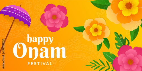 happy onam festival banner illustration in gradient style