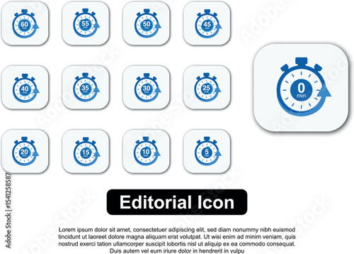 Illustration Vector Icon Stopwatch Time Blue. Stopwatch shows intervals ranging from 0 to 60 minutes