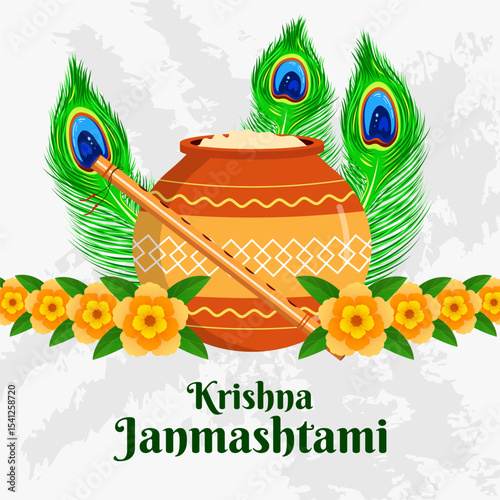 krishna janmashtami festival illustration in flat design