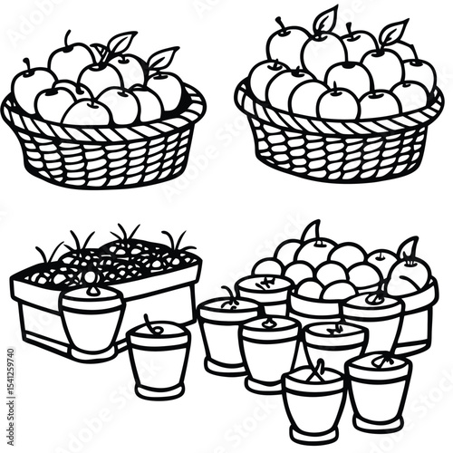 A vibrant vector illustration set of sweet cakes, cupcakes, and fruit tarts, perfect for breakfast or dessert icons