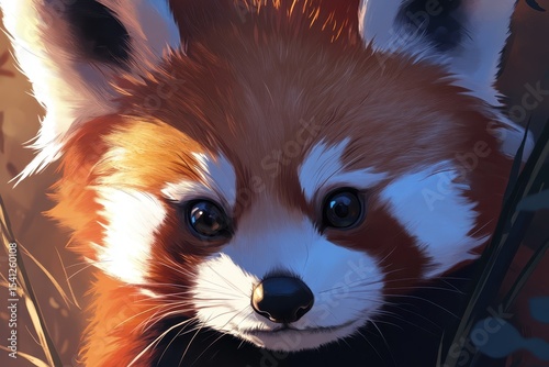 Closeup view of an adorable red panda with a charming expression in a natural habitat setting, Close up of a red panda with a cute expression