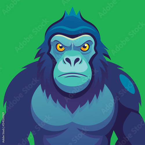 Ferocious blue gorilla stares intently.