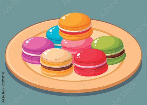 Colorful macarons on a plate.