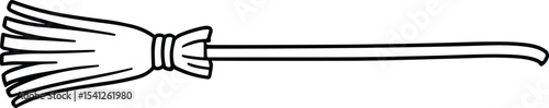 Hand Drawn Line Art of Traditional Broomstick – Black Cleaning Tool Illustration