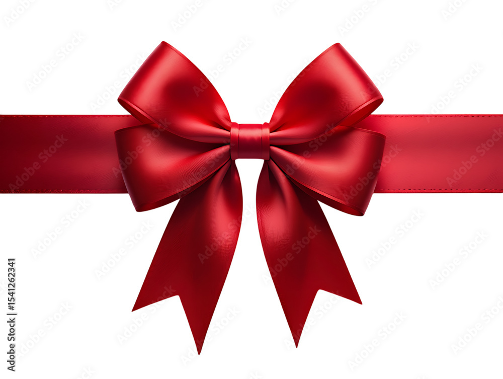 Fototapeta premium Realistic red satin bow with ribbon isolated on transparent background