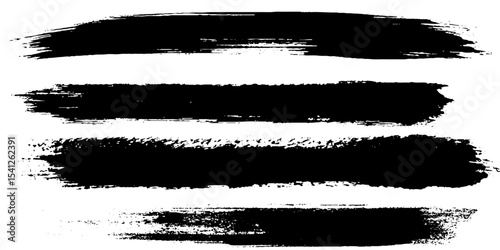 Black ink vector stains and strokes. Vector set of grunge brush strokes.