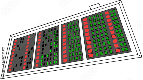 Illustration of a scoreboard with red and green squares displayed on a gray background in four sections