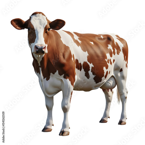 Brown and white cow isolated on black background