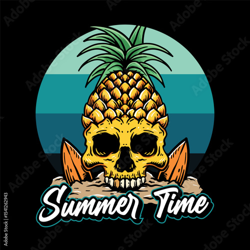 vector illustration of a skull pineapple on the beach