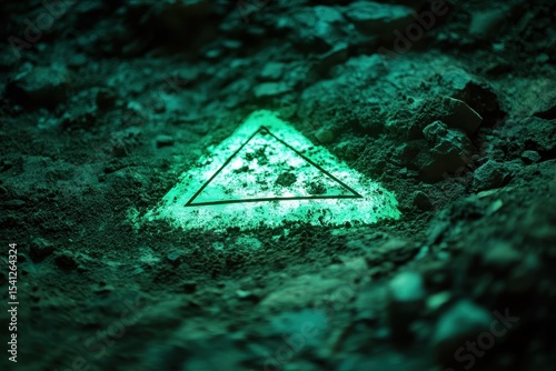 Green glow reveals area sign underneath soil during excavation at a mysterious location, Area 51 Sign Revealed Under Soil In Alien Green Glow
