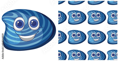 Smiling Blue Shell Pattern Design