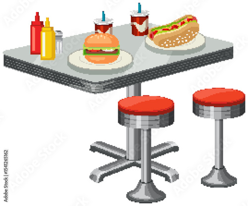 Retro Diner Table with Classic Fast Food